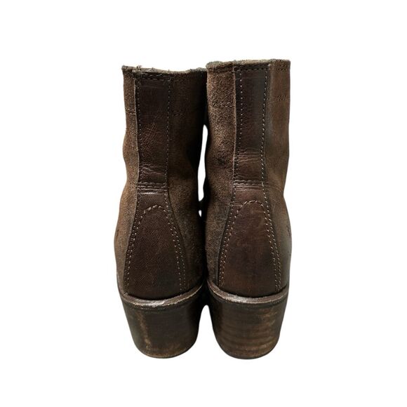 Frye Sabrina 9.5 brown oiled suede lace up 2" block heel ankle boots lug combat - Picture 4 of 10